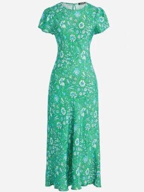 J.Crew Short-sleeve Gwyneth cupro-blend slip dress in marigold blooms-BQ357-NWT